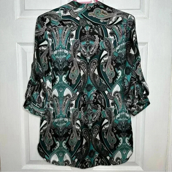 Brody Myles Blouse Collared Buttons Green/Blue/White Patterned Size Small - Picture 12 of 16